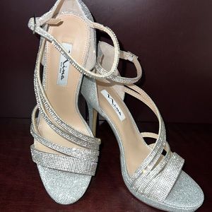 Nina Freyja Silver Dreamland Rhinestone Wedding Strappy Stiletto Platform Sandal